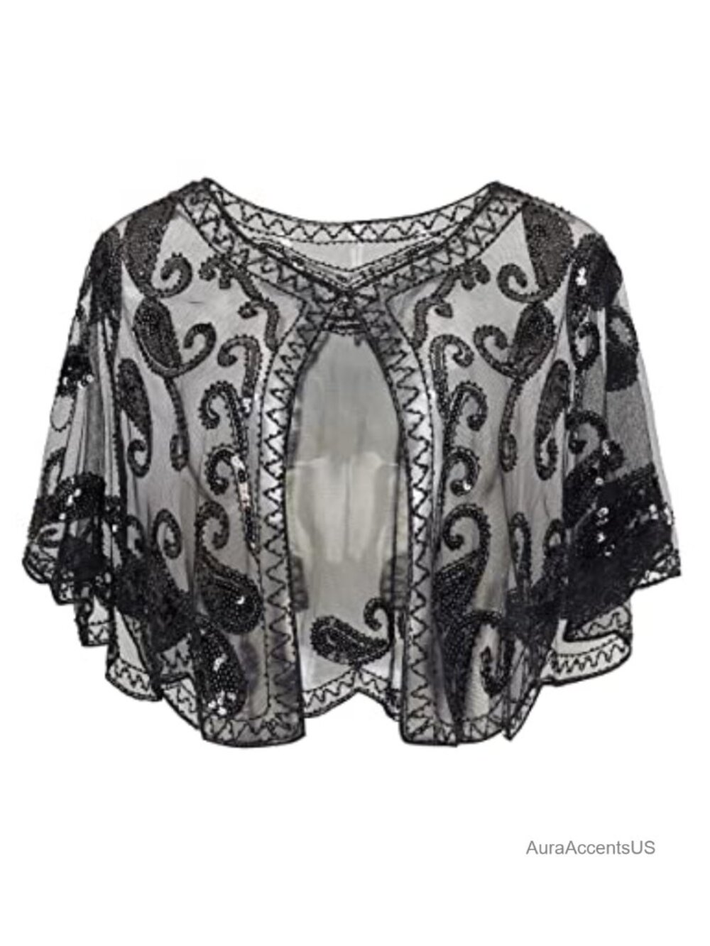 Sequin Beaded Evening Cape Shawl Wrap 1920s Flapper Gatsby Cover Up One Size